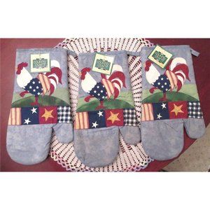 3 Country Crafts Rooster Oven Mitts Quilted Embroidered New With Tags